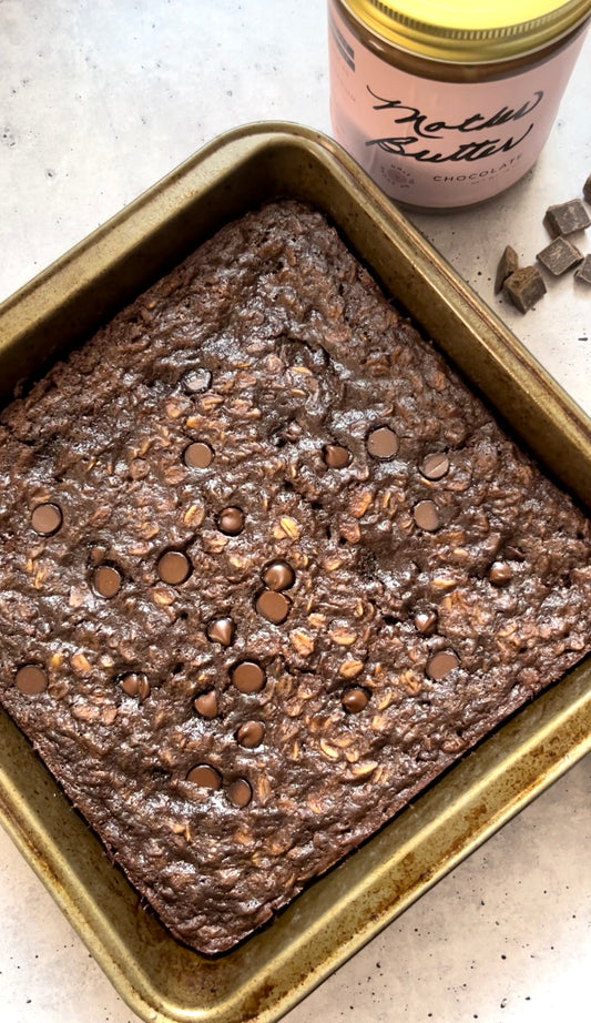 Low sugar gluten free chocolate Mother Butter easy brownie baked oatmeal