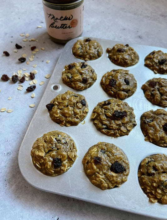 nut free gluten free Mother Butter oatmeal raisin muffin for easy breakfasts on the go