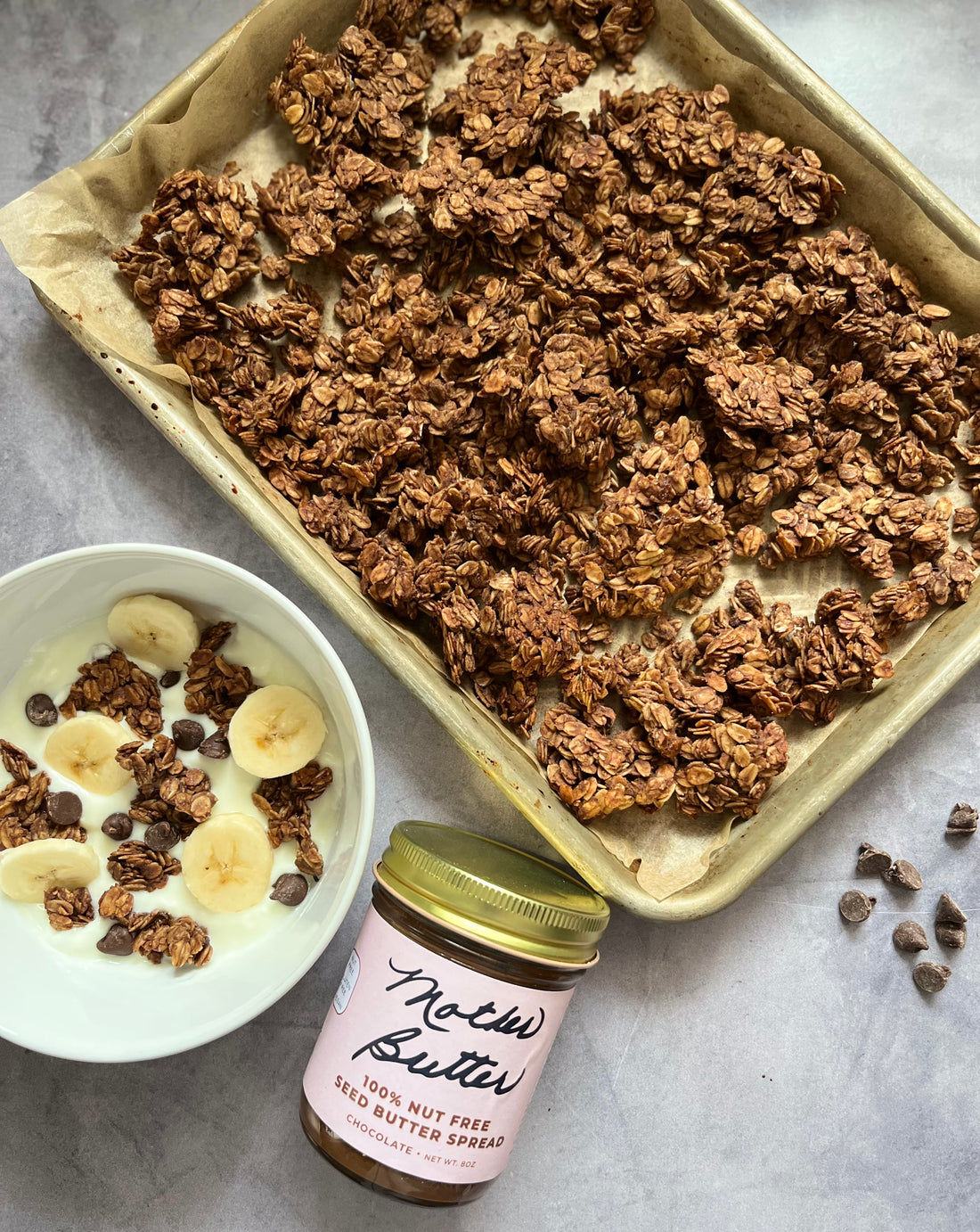 Mother Butter nut free gluten free easy kid friendly banana chocolate granola