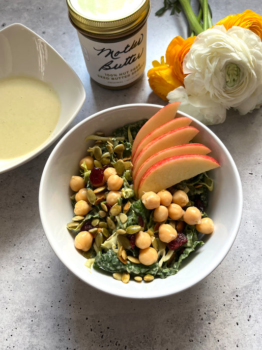  Nut free oil free vegan Mother Butter kale salad dressing