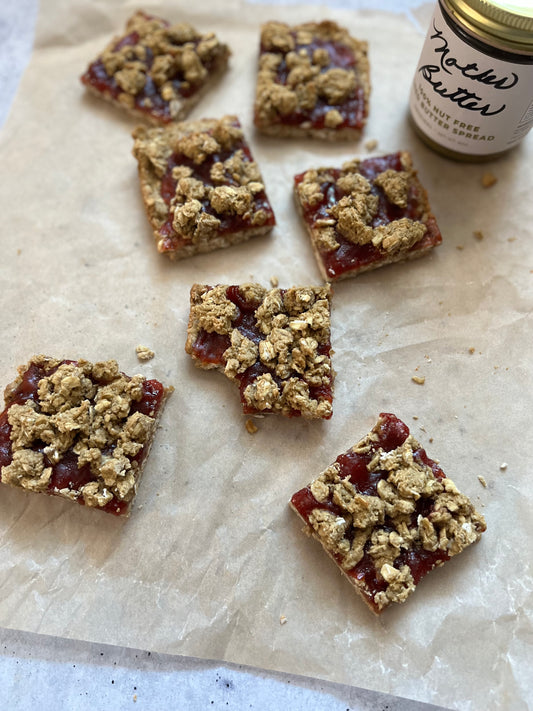 Mother Butter nut free gluten free egg free jam crumble bars